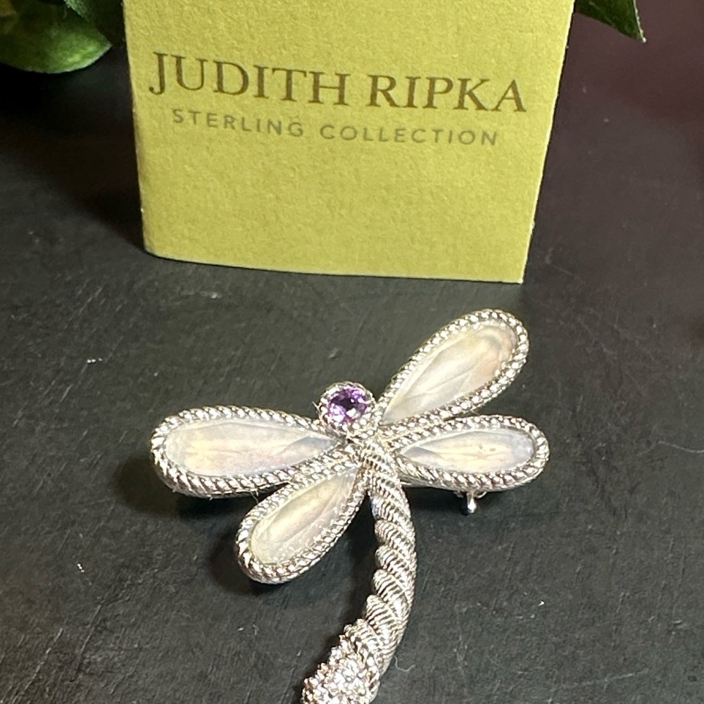 Judith Ripka brooch pin silver 925 dragonfly CZ